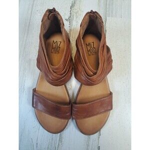 Miz Mooz Daphne Brandy Leather Sandals 39 Zip Back Comfort Beach Resort Boho